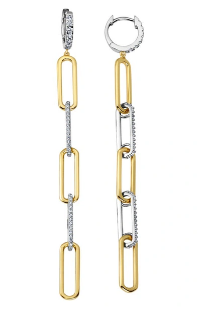 Crislu Two Tone Cubic Zirconia Paperclip Chain Drop Earrings In Platinum & Gold