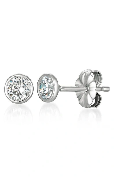 Crislu Cubic Zirconia Bezel Stud Earrings In Platinum