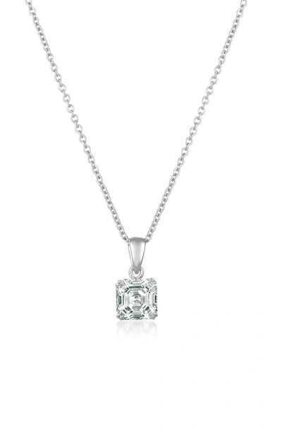 Crislu Asscher Cubic Zirconia Pendant Necklace In Platinum