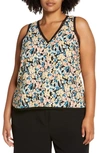 Halogen Raw Edge Tank In Black Marie Floral