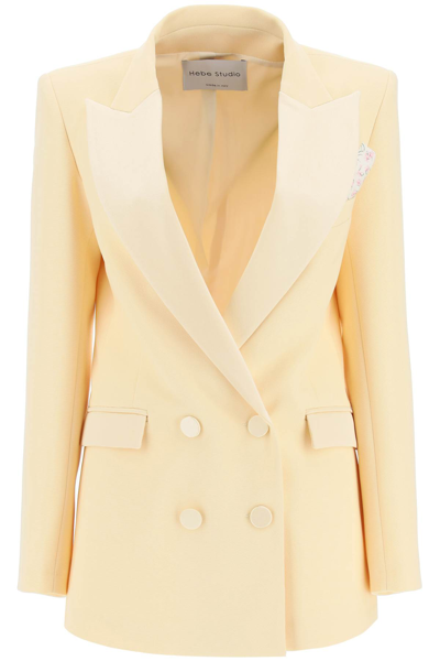 Hebe Studio Bianca Blazer In Coral Cady And Satin In Yellow