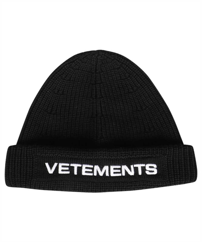 Vetements Black Wool Beanie With Logo