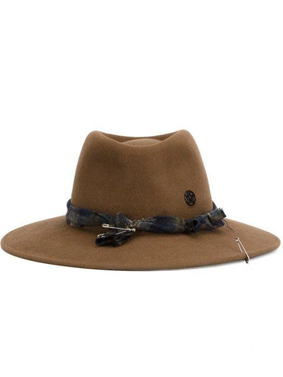 Maison Michel Pierre Ribbon Hat With Safety Pin In Brown