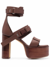 RICK OWENS WOMEN'S  BROWN LEATHER SANDALS