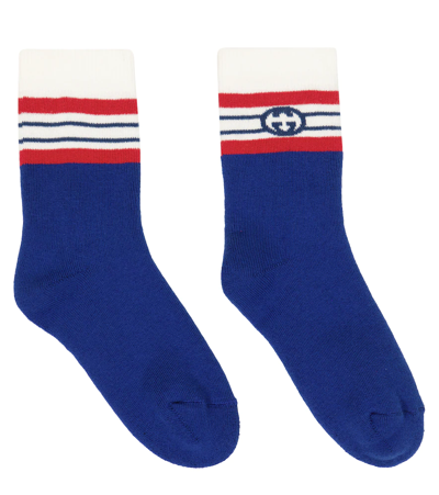 Gucci Navy Blue Interlocking G Socks In Royal/blue