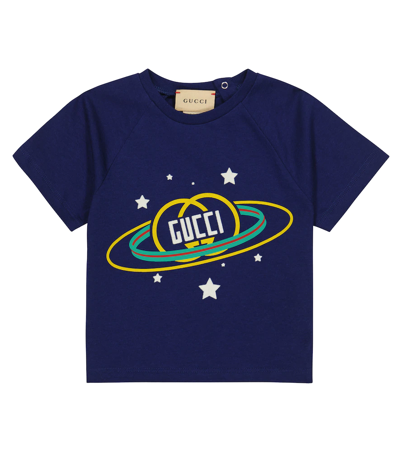 Gucci Baby Cotton Jersey Printed T-shirt In Blue