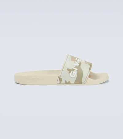 Givenchy Camouflage Rubber Slides In Beige/brown