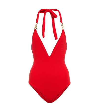 Melissa Odabash Naples Halterneck Swimsuit In Mazy Red