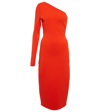 Victoria Beckham Vb Body Red One-shoulder Stretch-knit Midi Dress In Orange