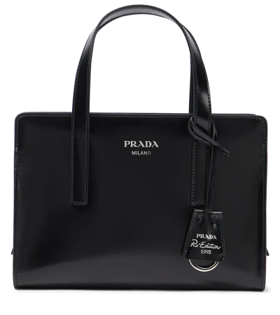 Prada Logo Patent Leather Tote In Nero