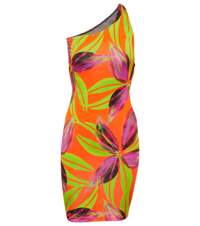 Louisa Ballou Plunge One-shoulder Minidress In Multicoloured