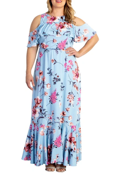 Kiyonna Piper Cold-shoulder Maxi Dress In Breezy Blue