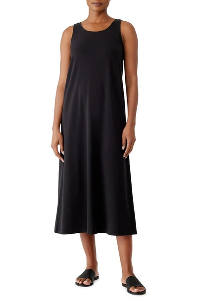 Eileen Fisher Stretch Organic Pima Cotton Tank Midi Dress In Black