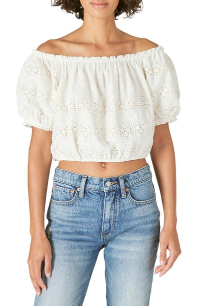 Lucky Brand Off The Shoulder Lace Crop Top In White