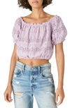 Lucky Brand Off The Shoulder Lace Crop Top In Purple