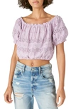 Lucky Brand Off The Shoulder Lace Crop Top In Fair Orchid