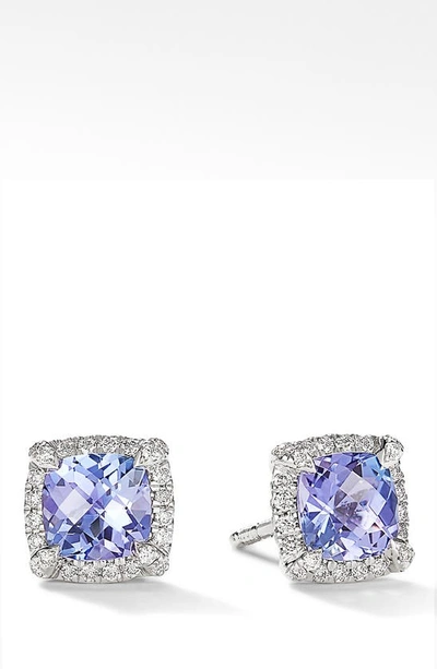 David Yurman Women's Petite Châtelaine Pavé Bezel Stud Earrings In 18k White Gold With Tanzanite