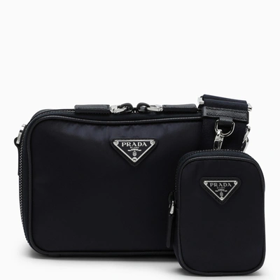Prada Blue Brique Bag In Re-nylon And Saffiano Leather In Black