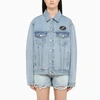 We11 Done We11done Logo Patch Faded Denim Jacket In Light Blue