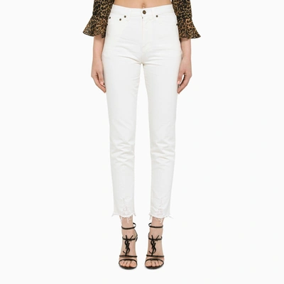 Saint Laurent Raw Edge White Straight Leg Jeans