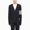 THOM BROWNE NAVY CARDIGAN WITH 4-BAR DETAILS