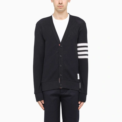 Thom Browne Navy Cardigan With 4-bar Details In Blue