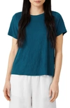 Eileen Fisher Organic Linen Jersey Crewneck Tee In Aegean