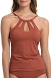 La Blanca High Neck Tankini Top In Cinnamon