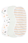 Nordstrom Babies' Assorted 3-pack Cotton Burp Cloths In Teal Safari Pack