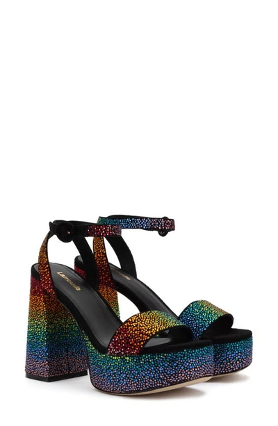 Larroude Dolly Ankle Strap Platform Sandal In Black/ Crystal Multi