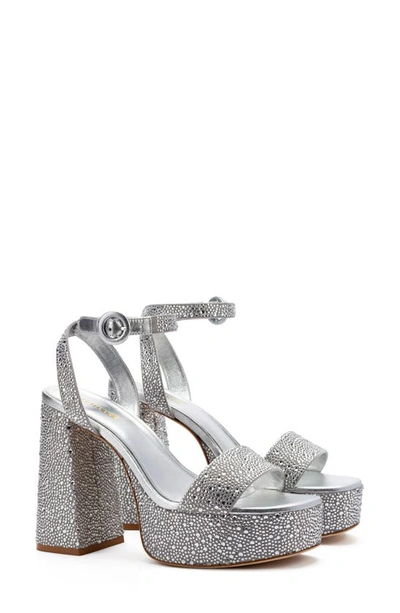 Larroude Dolly Ankle Strap Platform Sandal In Silver Crystal