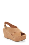 Chocolat Blu Wim Platform Wedge Sandal In Tan Suede