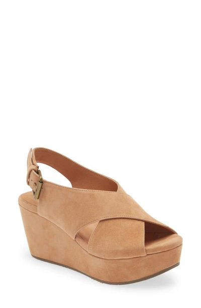 Chocolat Blu Wim Platform Wedge Sandal In Tan Suede