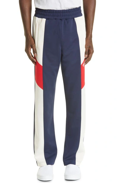Palm Angels Navy Colorblock Lounge Pants In White,blue,red