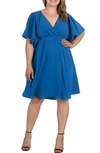 Kiyonna Florence Flutter Sleeve Dress In Pacific Blue