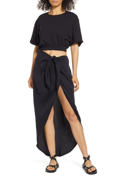 Free People Rae Waist Cutout Asymmetric Dress In Black