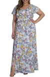 Kiyonna Willow Crepe Maxi Dress In White Tropical Blooms