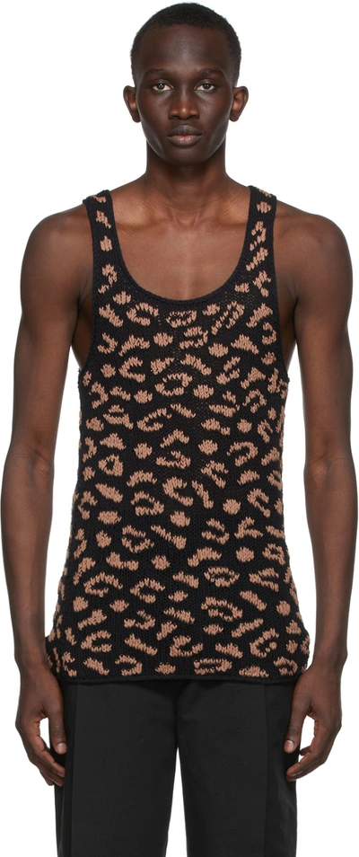 Situationist Black Cotton Tank Top In Leopard