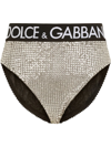 Dolce & Gabbana High-waisted Crystal-embellished Briefs In Black