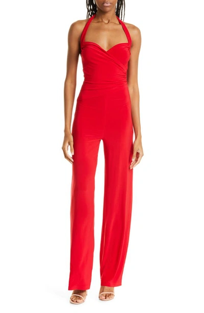Norma Kamali Elephant High-rise Jersey Wide-leg Trousers In Red