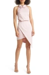 Elliatt Camo Asymmetric Satin Cocktail Dress In Light Pink