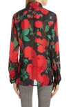 SAINT LAURENT ROSE PRINT BUTTON-UP SILK BLOUSE