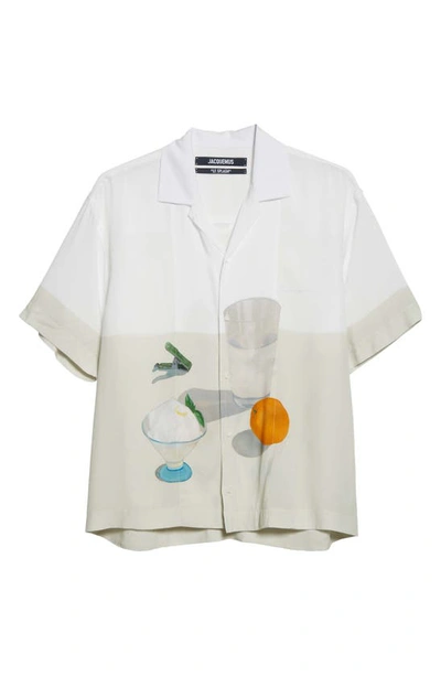 Jacquemus La Chemise Jean Floral Print Camp Shirt In Print Still Life Beige