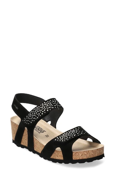 Mephisto Vic Sparkle Embellished Wedge Sandal In Black