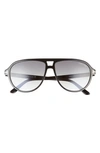 Tom Ford Jeffrey 59mm Gradient Pilot Sunglasses In Shiny Black / Gradient Smoke