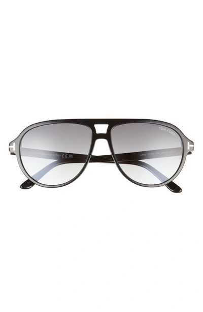 Tom Ford Jeffrey 60mm Aviator Sunglasses In Shiny Black