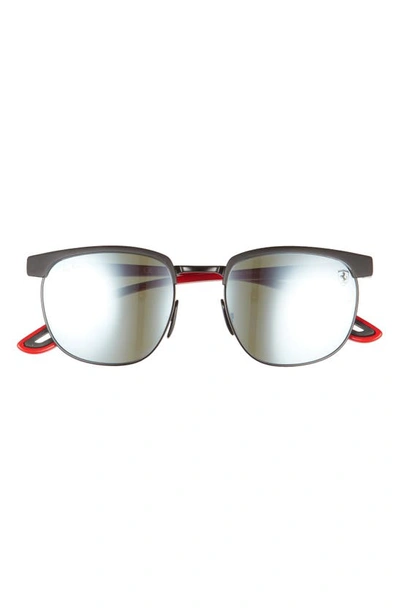 Ray Ban 53mm Mirrored Square Sunglasses In Matte Black/light Green Mirror