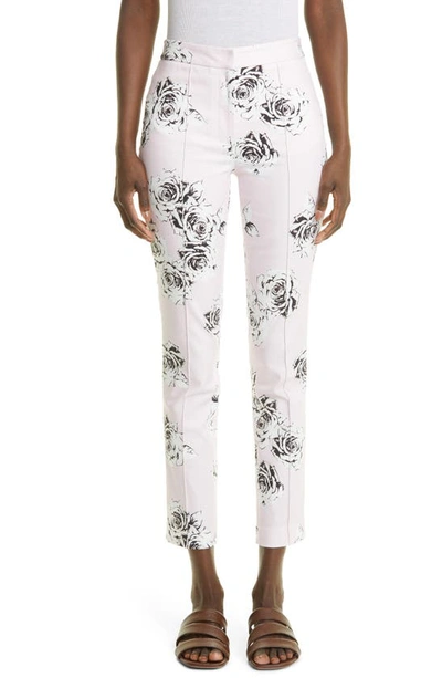 Adam Lippes Floral Print Cigarette Trousers In Pale Pink Floral