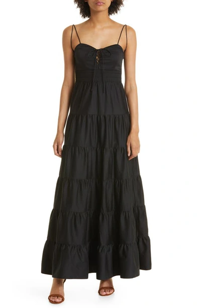 Alice And Olivia Jori Spaghetti Strap Tiered Maxi Dress In Black | ModeSens