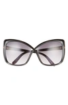 Tom Ford Jasmin 63mm Butterfly Sunglasses In Shiny Black / Gradient Smoke